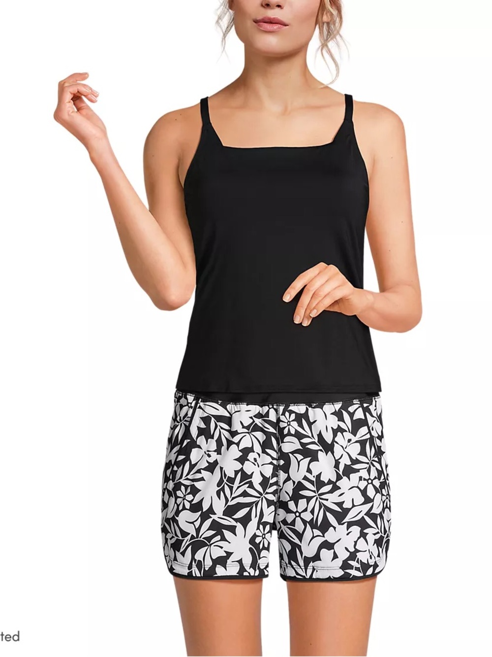 Lands End women’s large 14 16 DD tankini top black swim bathing suit solid NWT